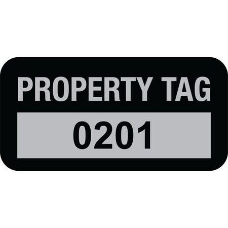 Lustre-Cal Property ID Label PROPERTY TAG5 Alum Black 1.50in x 0.75in Serialized 0201-0300, 100PK 253769Ma1K0201